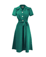 Pretty 40s Shirt Dress - Green Polka