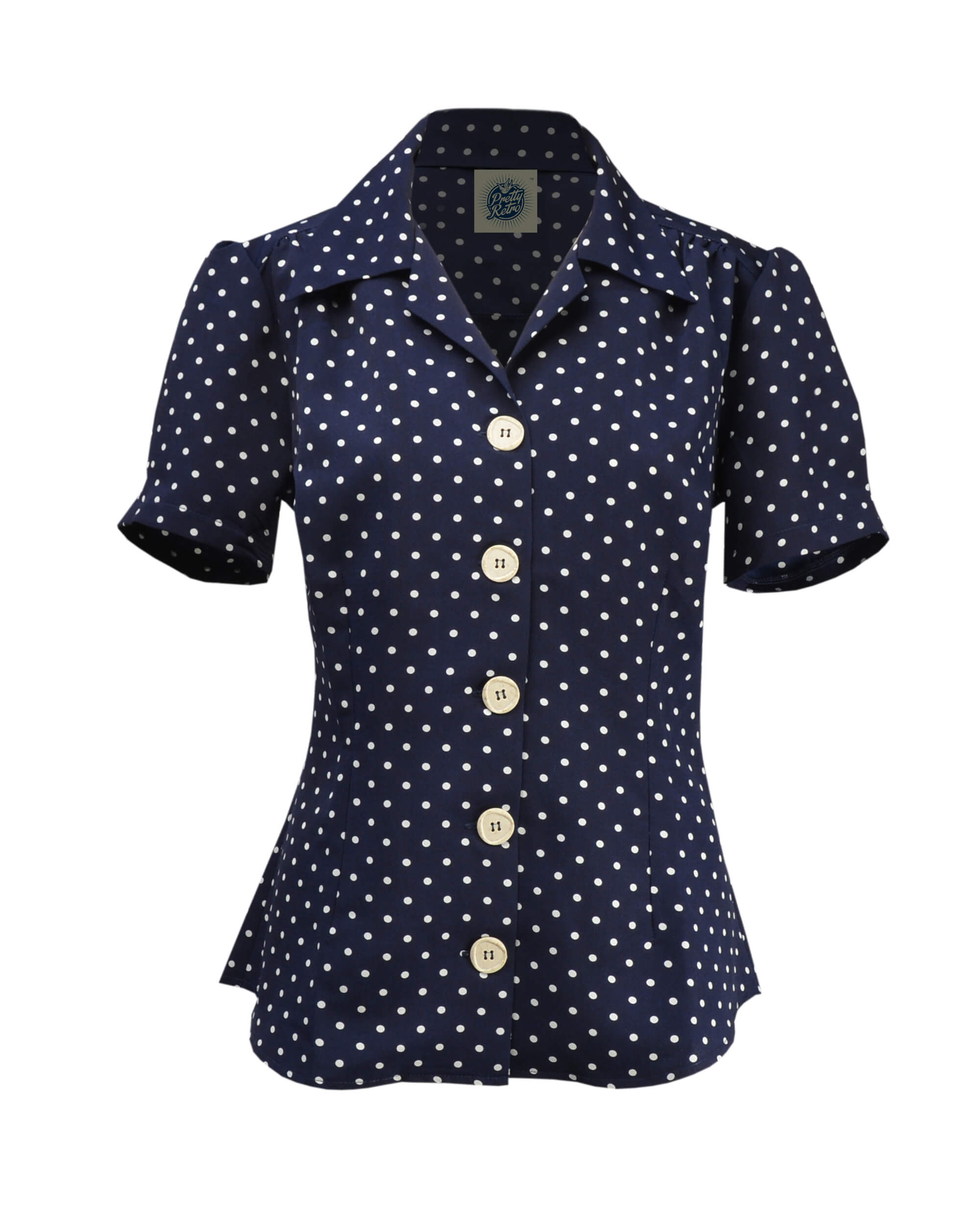 1940s Blouse - Navy Polka