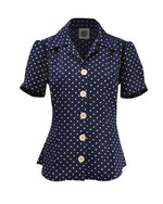 1940s Blouse - Navy Polka