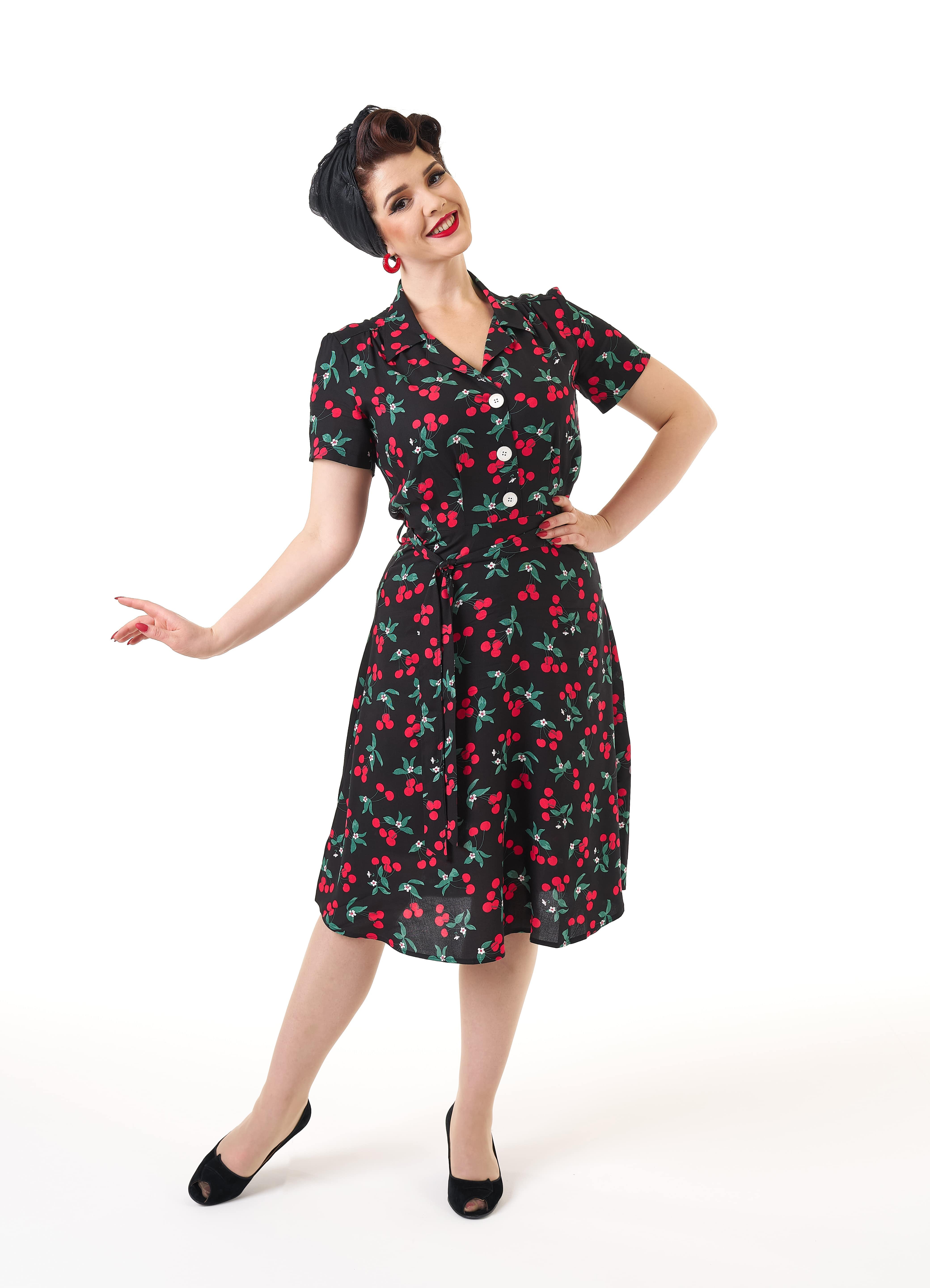 1940s Shirt Dress - Cherry Print