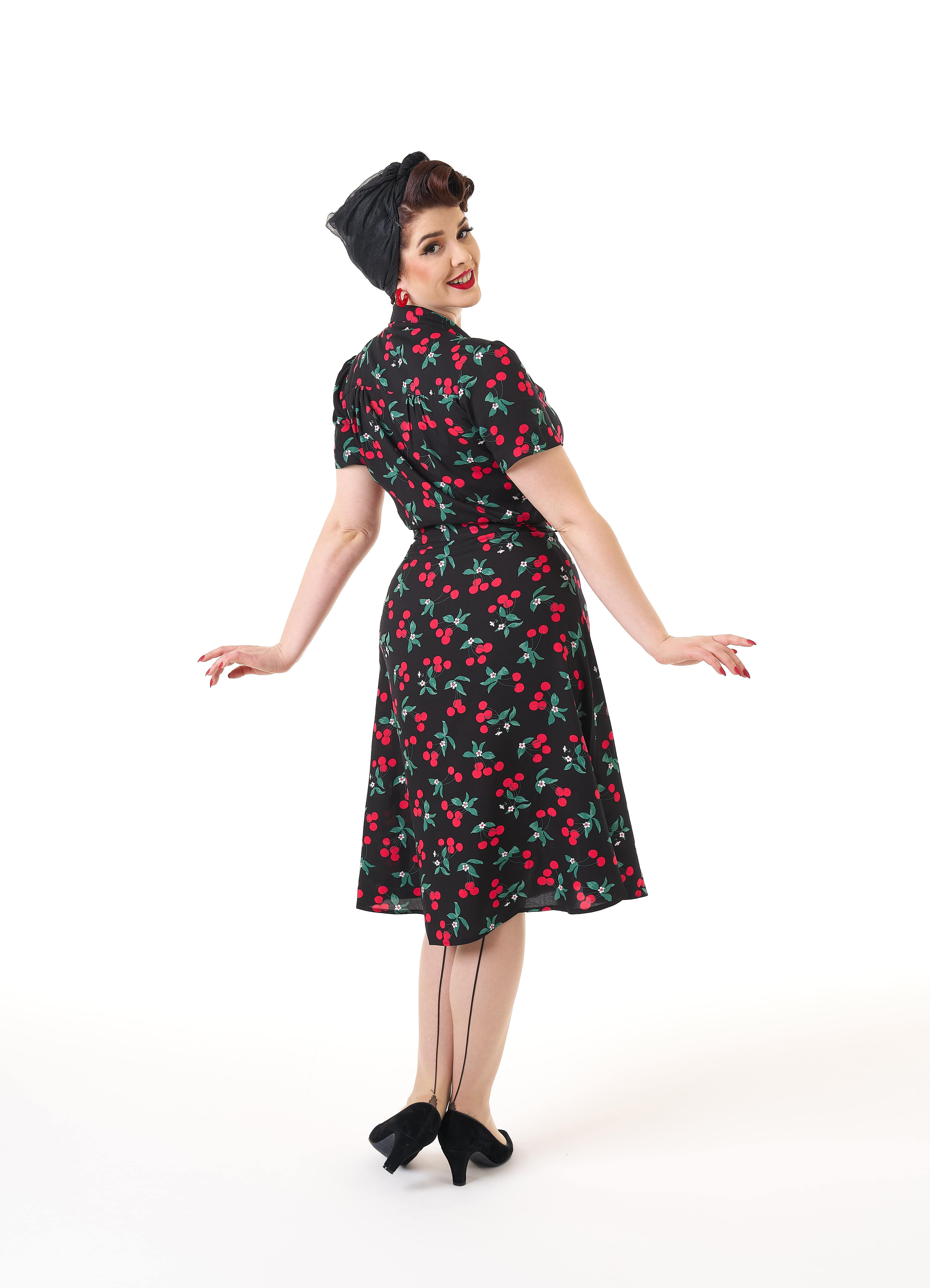 1940s Shirt Dress - Cherry Print