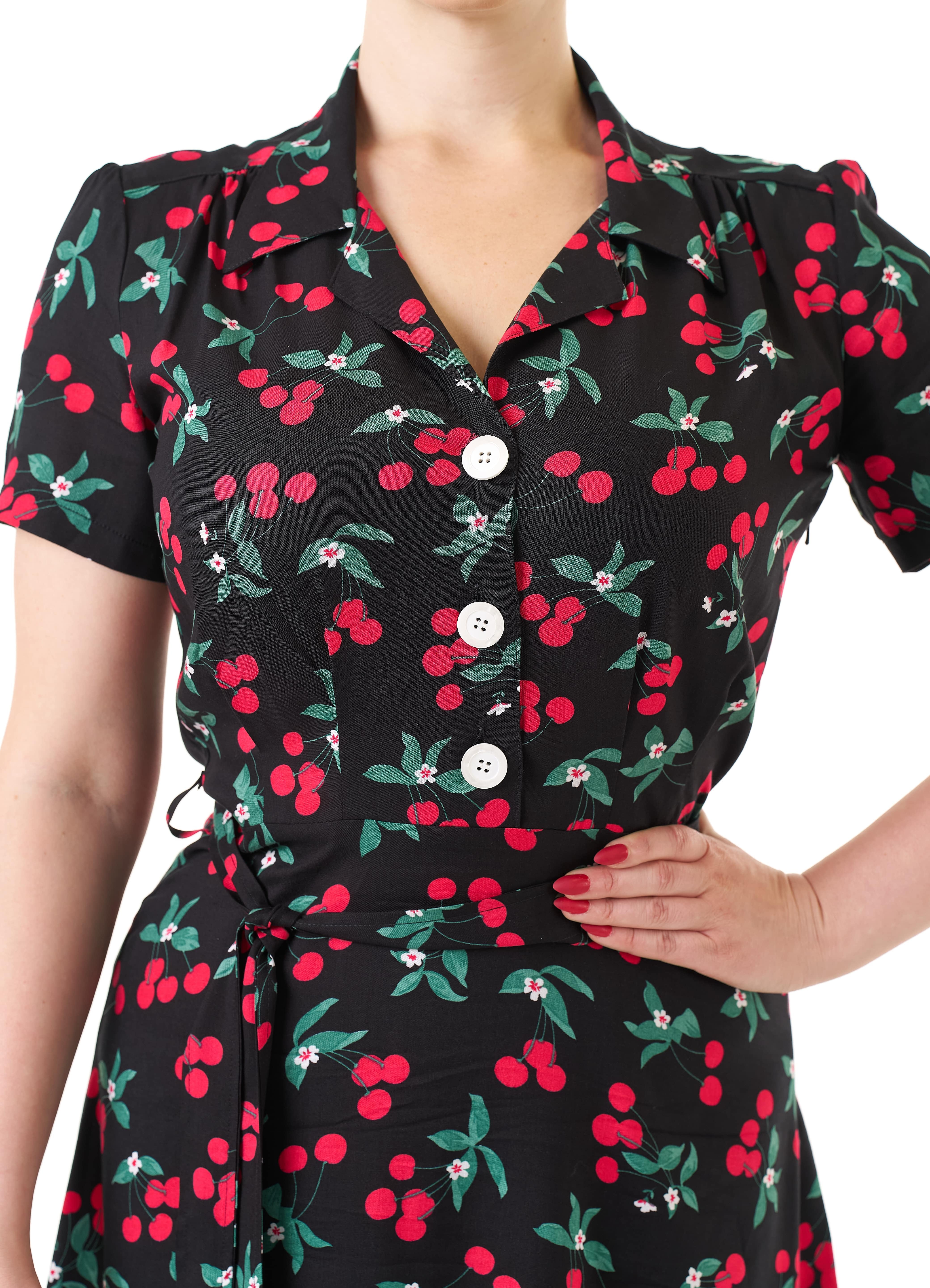 1940s Shirt Dress - Cherry Print