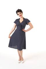 1940s Tea Dress - Navy Polka