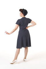 1940s Tea Dress - Navy Polka