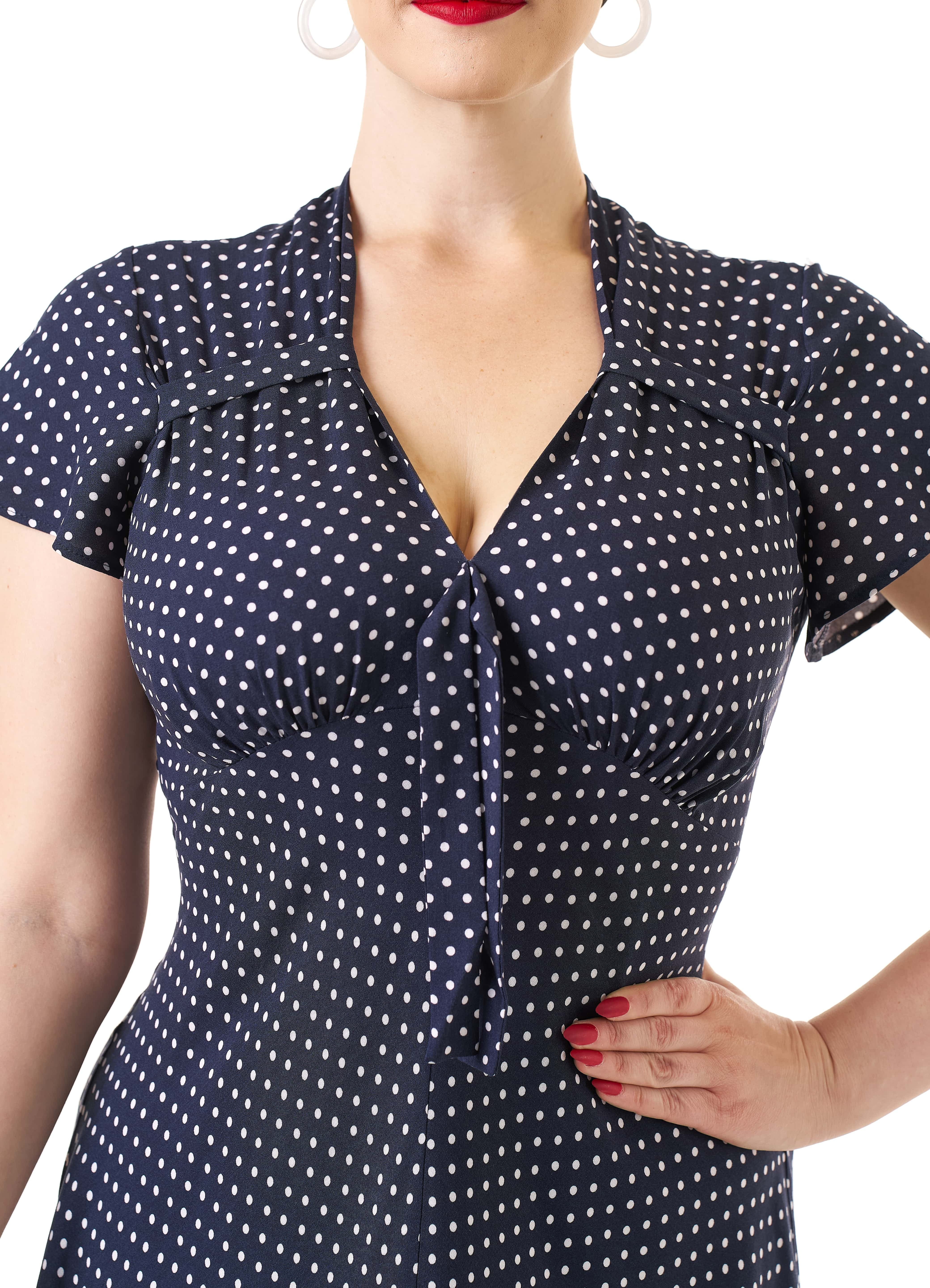 1940s Tea Dress - Navy Polka