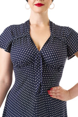 1940s Tea Dress - Navy Polka