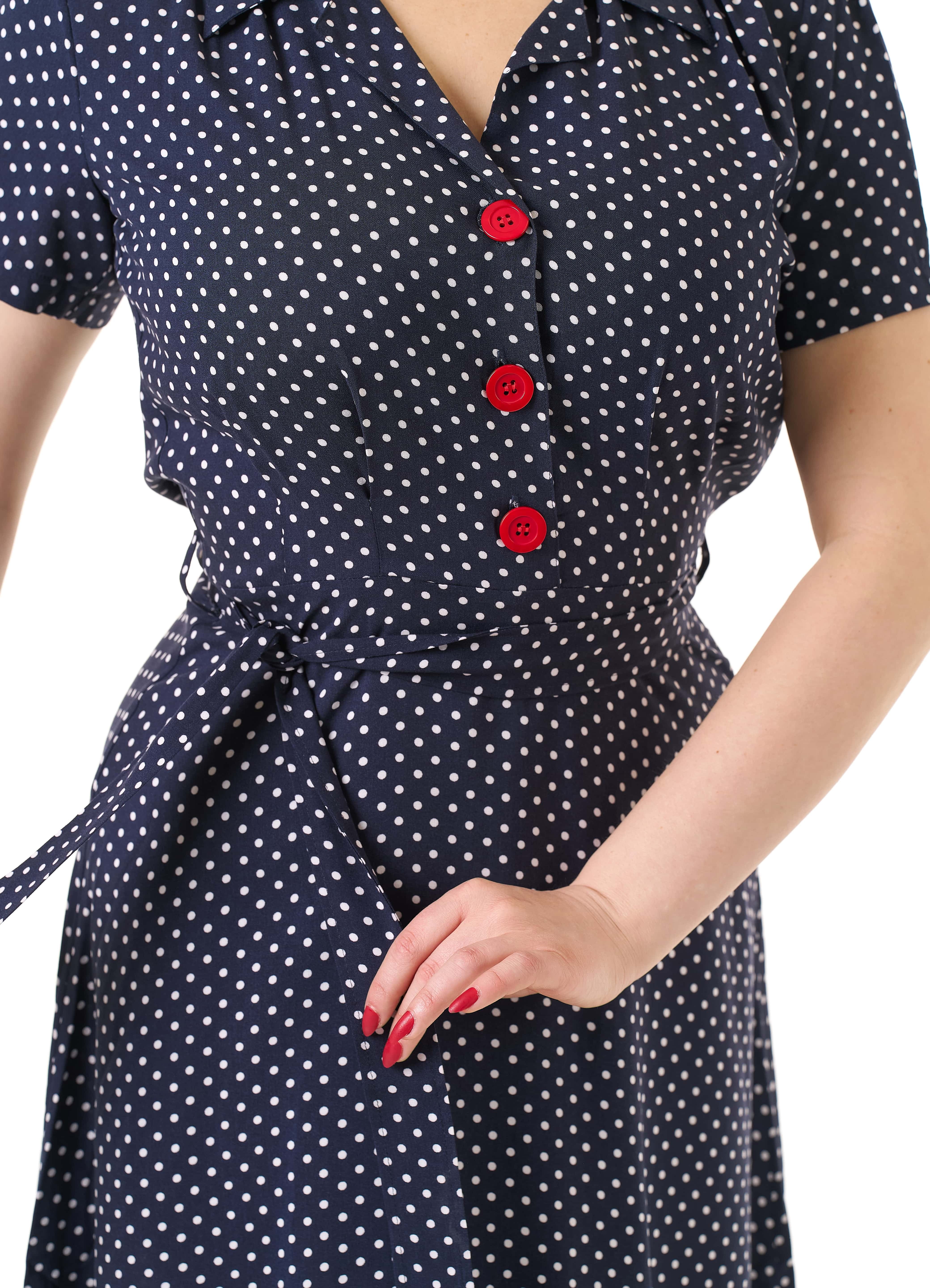 1940s Shirt Dress - Navy Polka