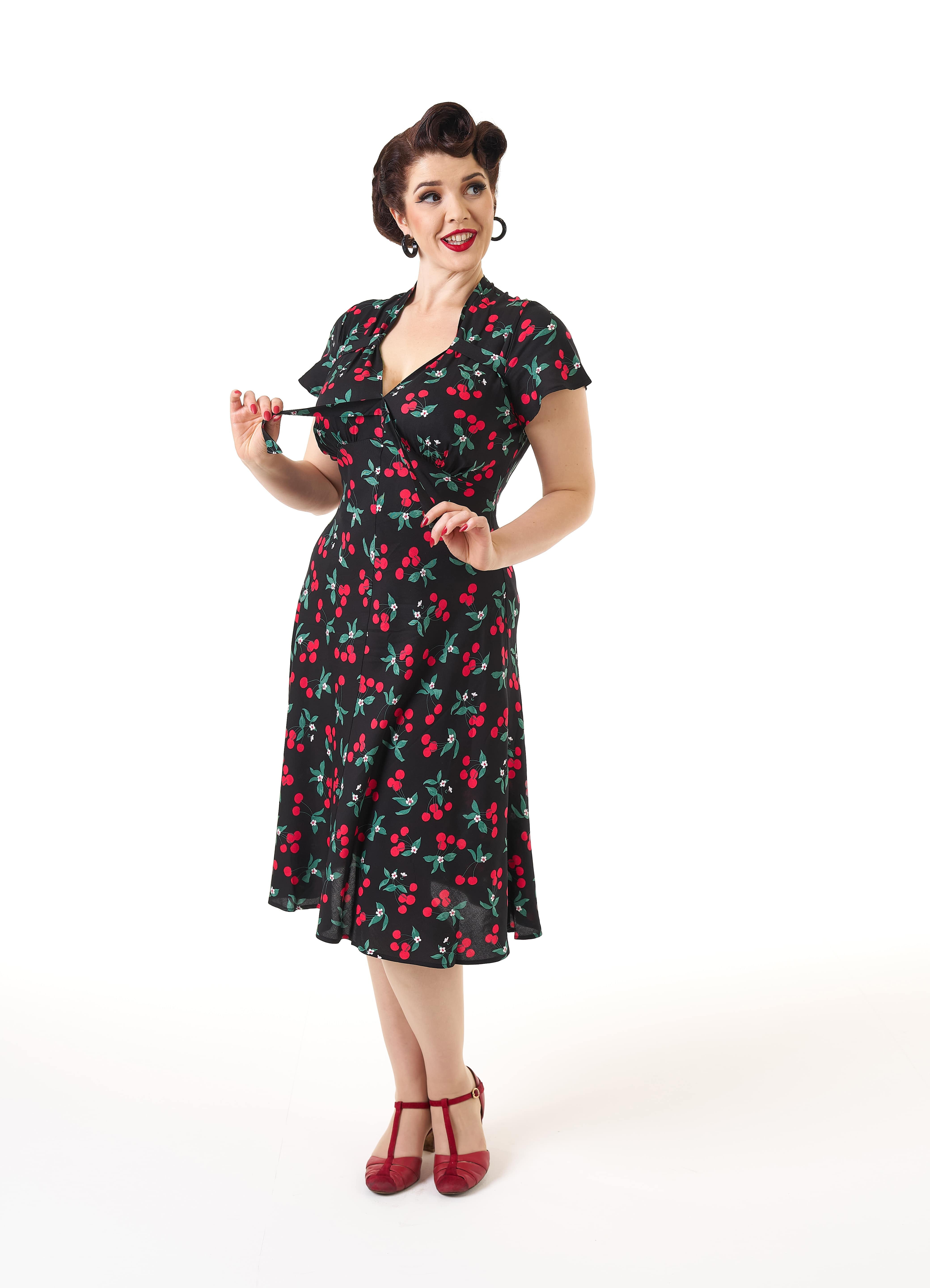 1940s Tea Dress - Cherry Print