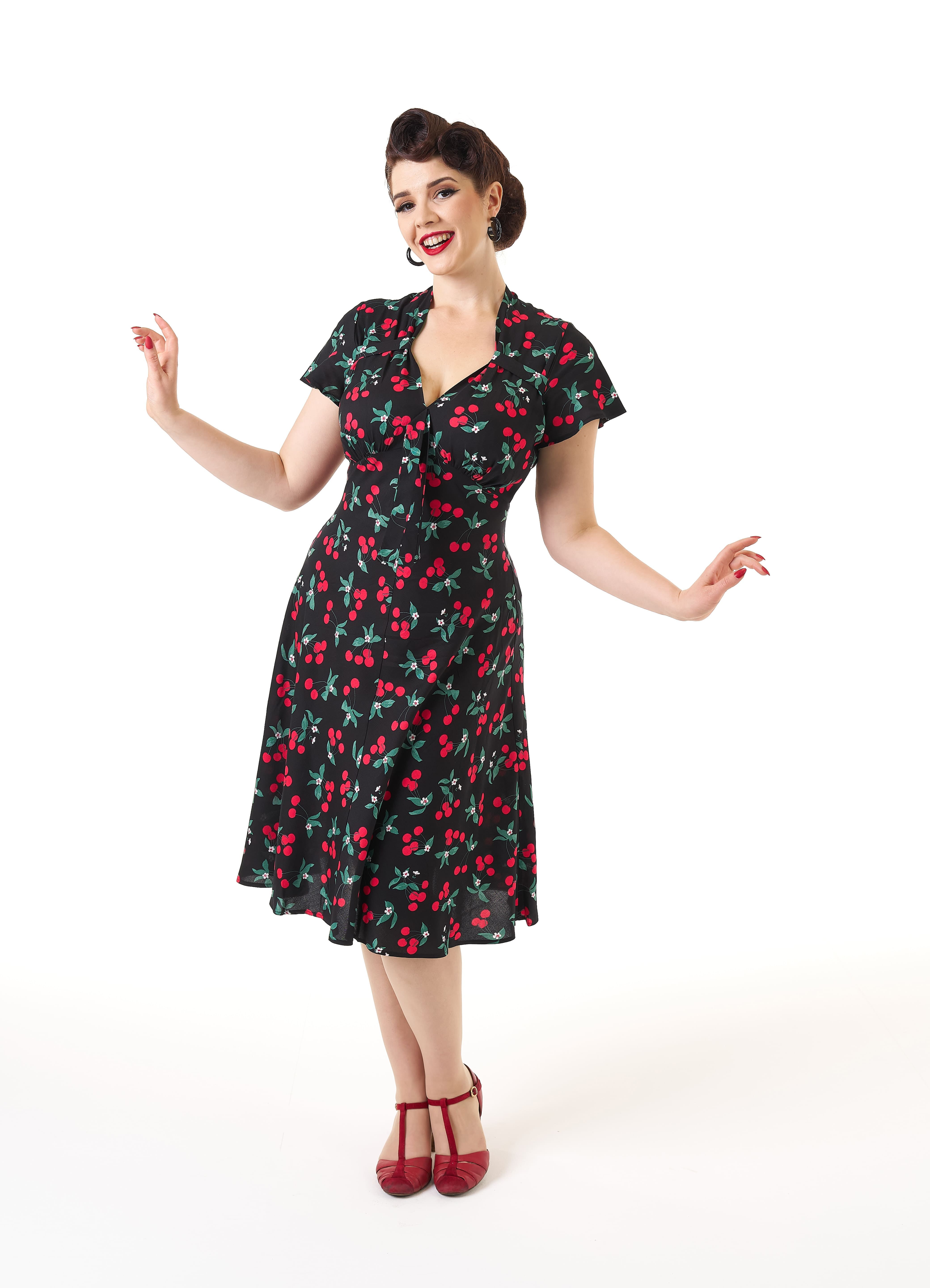 1940s Tea Dress - Cherry Print