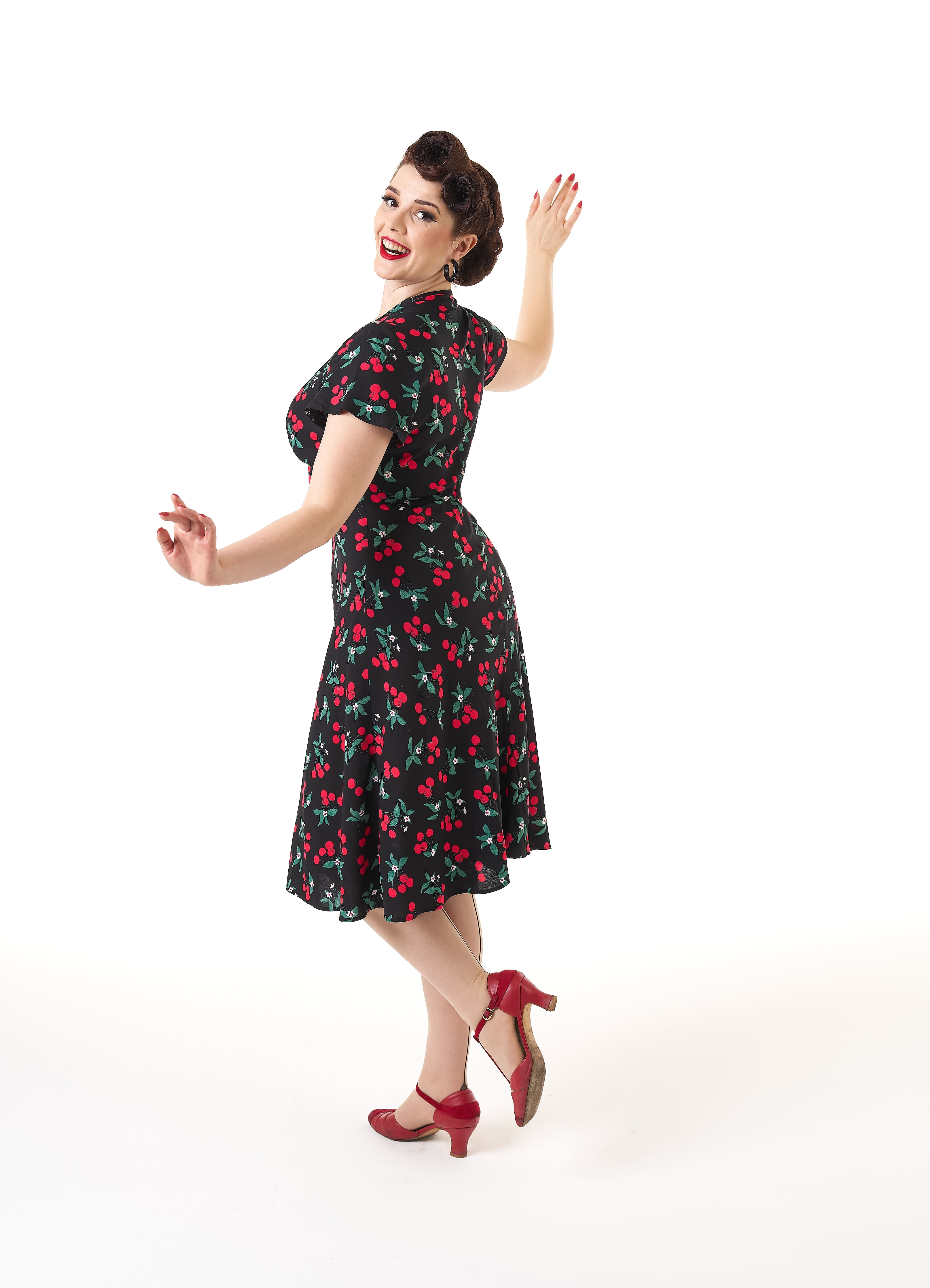 1940s Tea Dress - Cherry Print