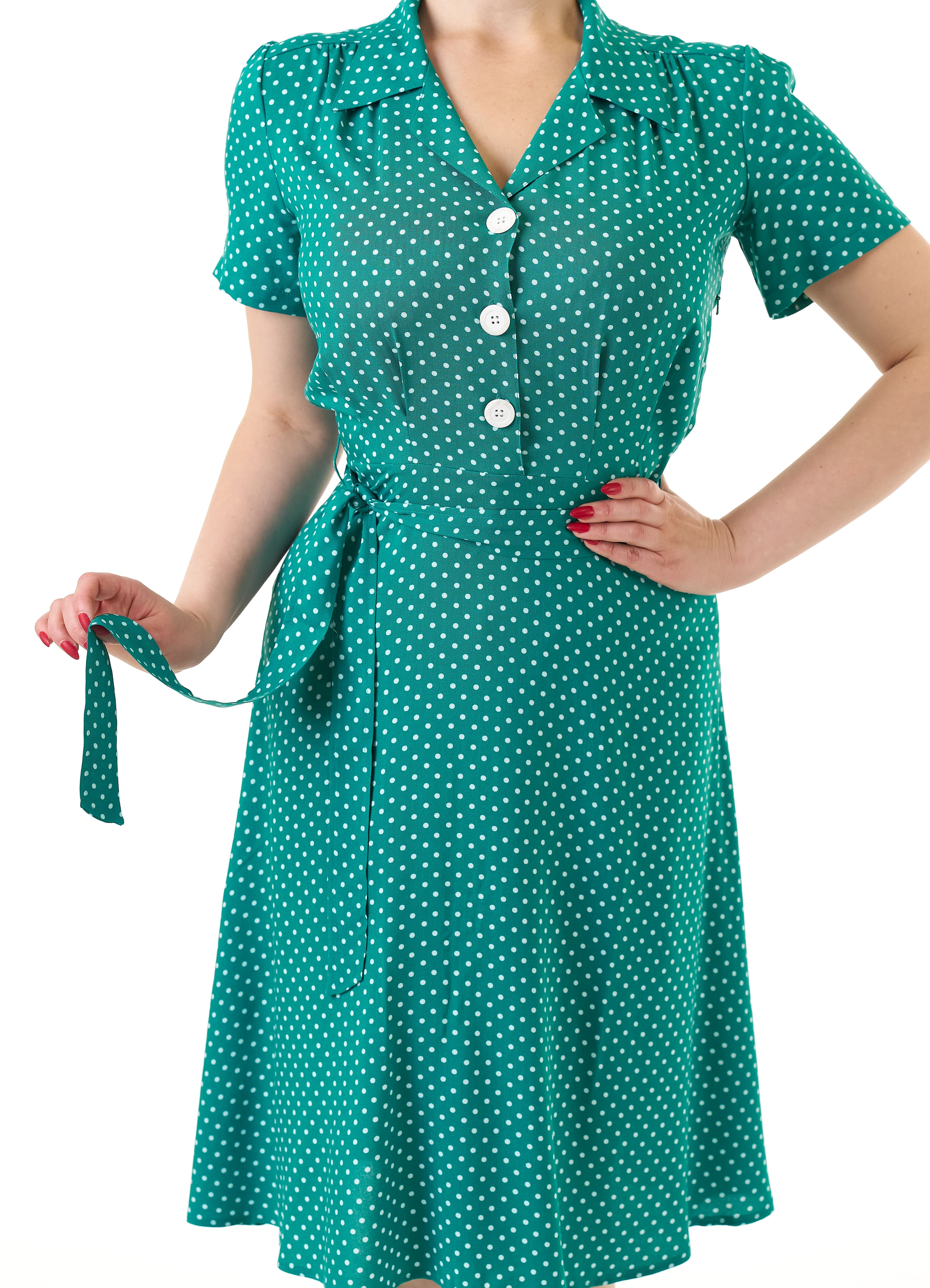 1940s Shirt Dress - Green Polka