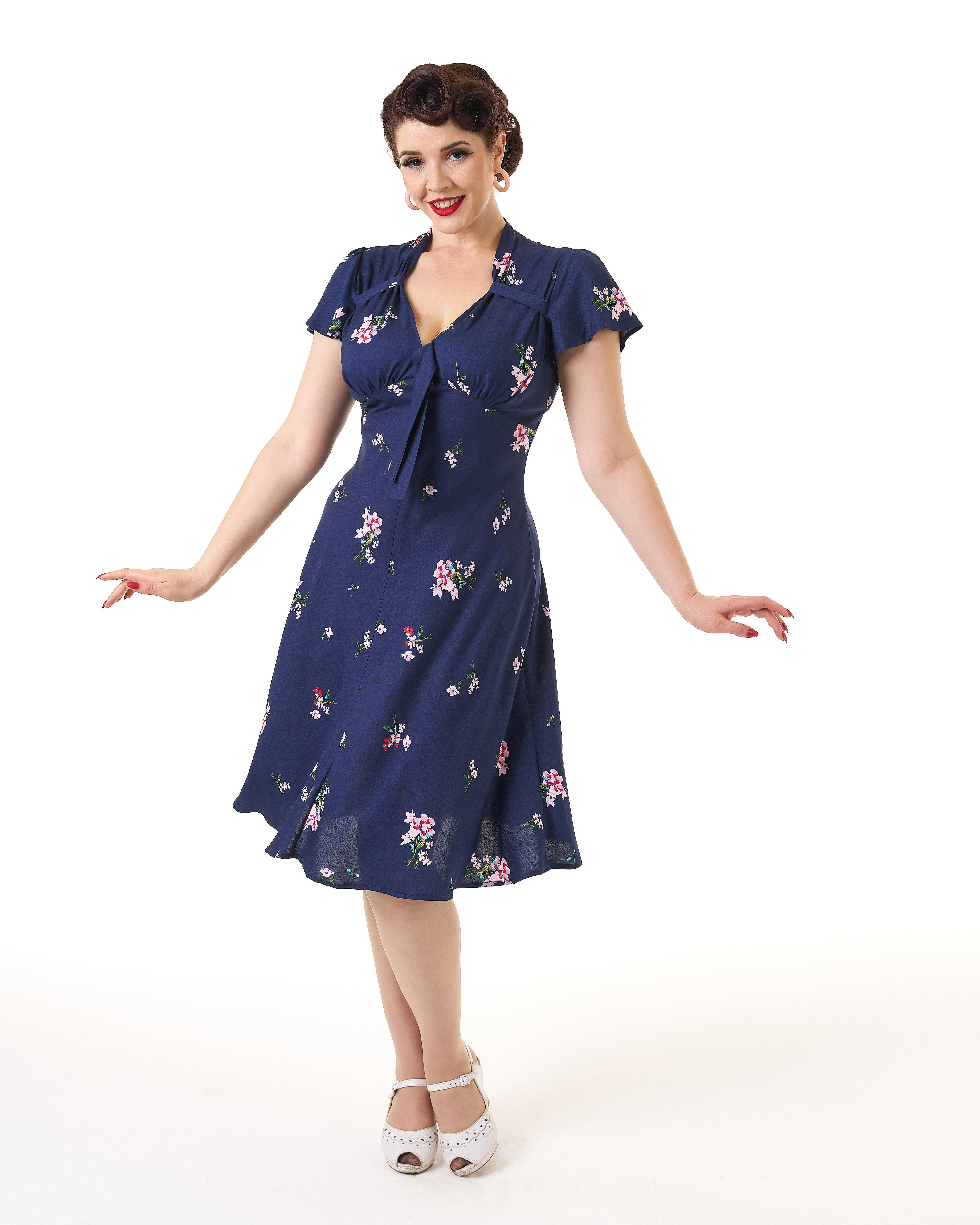 1940s Tea Dress - Blue Floral