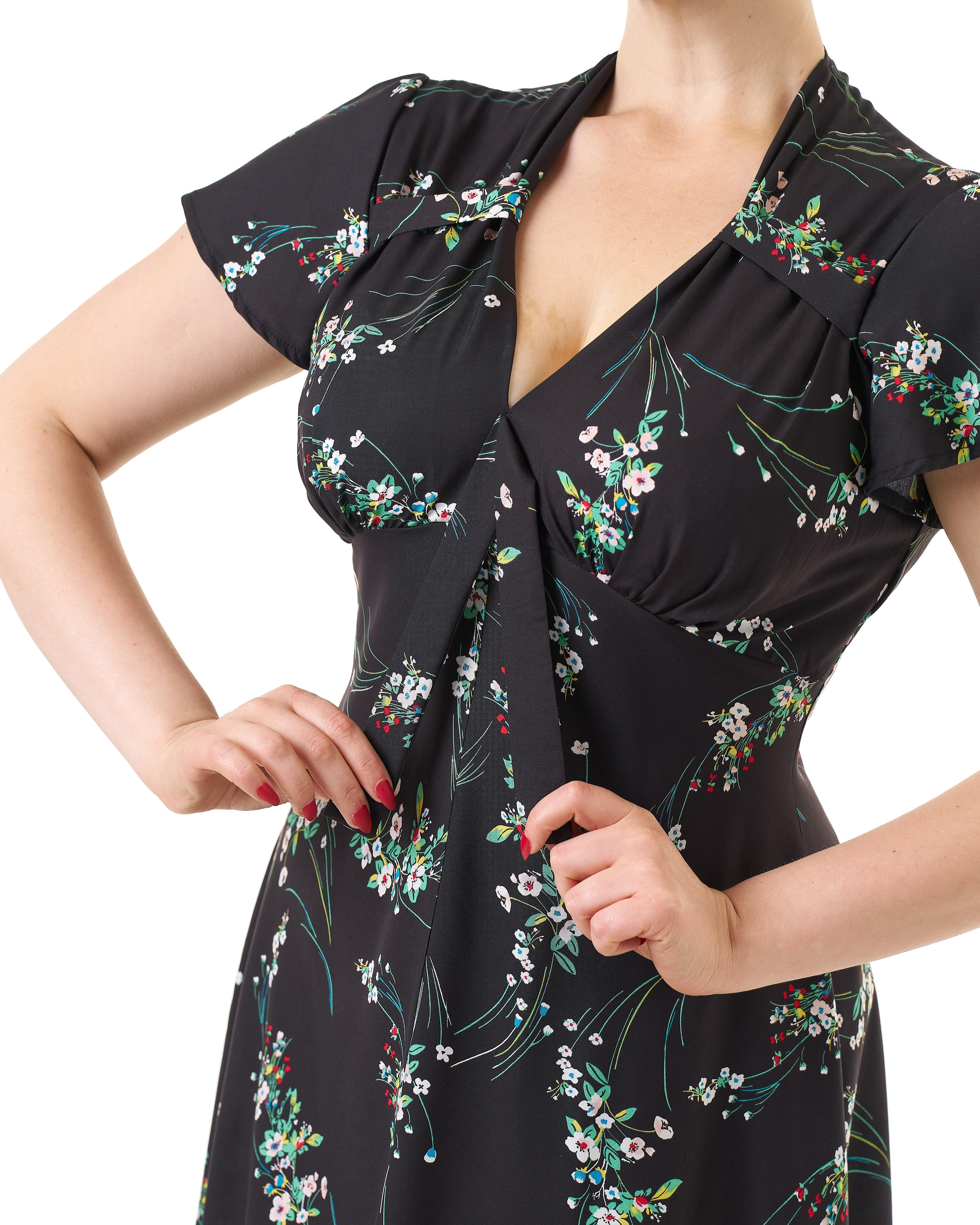 1940s Tea Dress - Black Floral