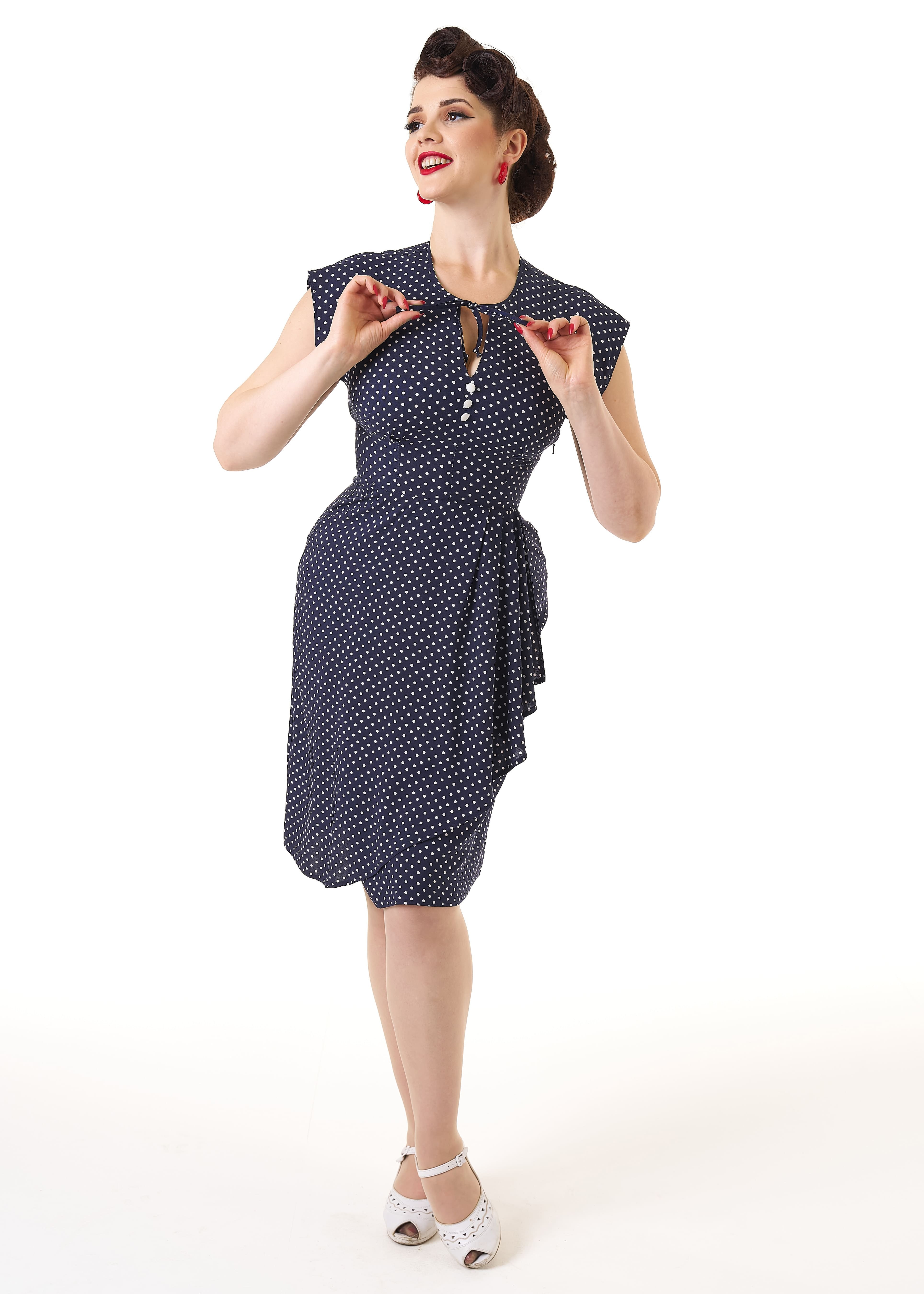 1940s Veronica Tea Dress - Navy Polka