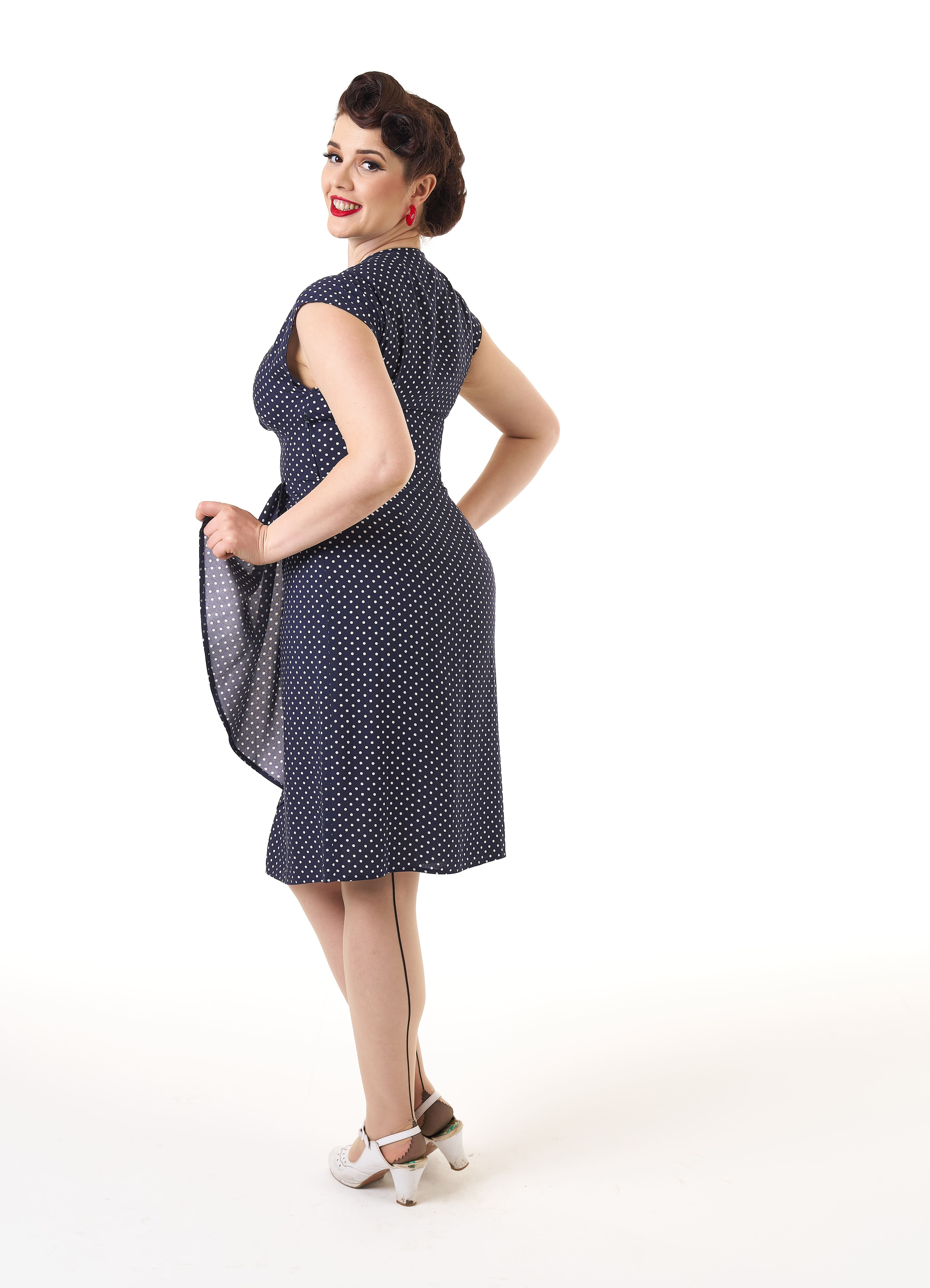 1940s Veronica Tea Dress - Navy Polka