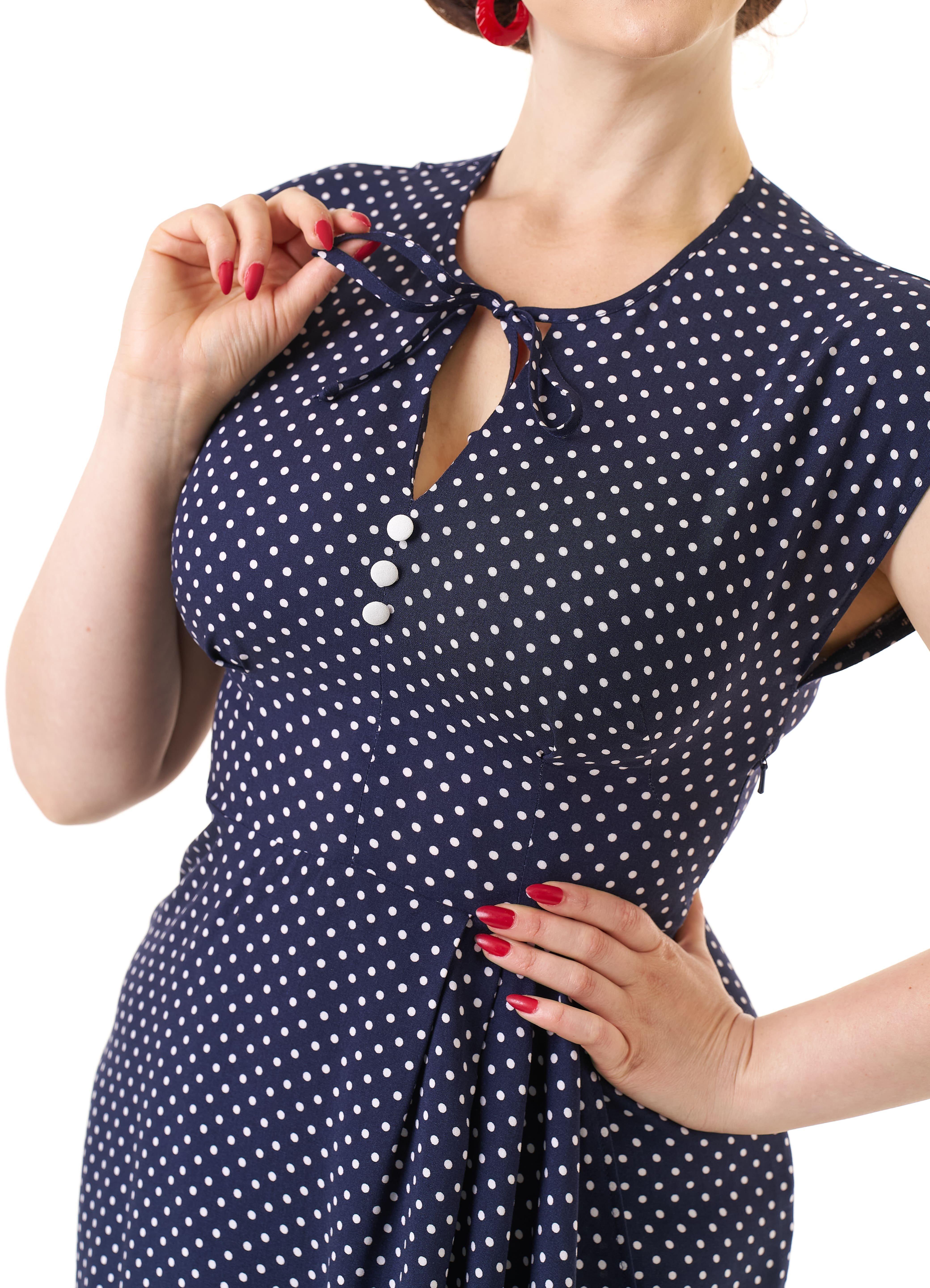 1940s Veronica Tea Dress - Navy Polka