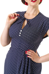 1940s Veronica Tea Dress - Navy Polka