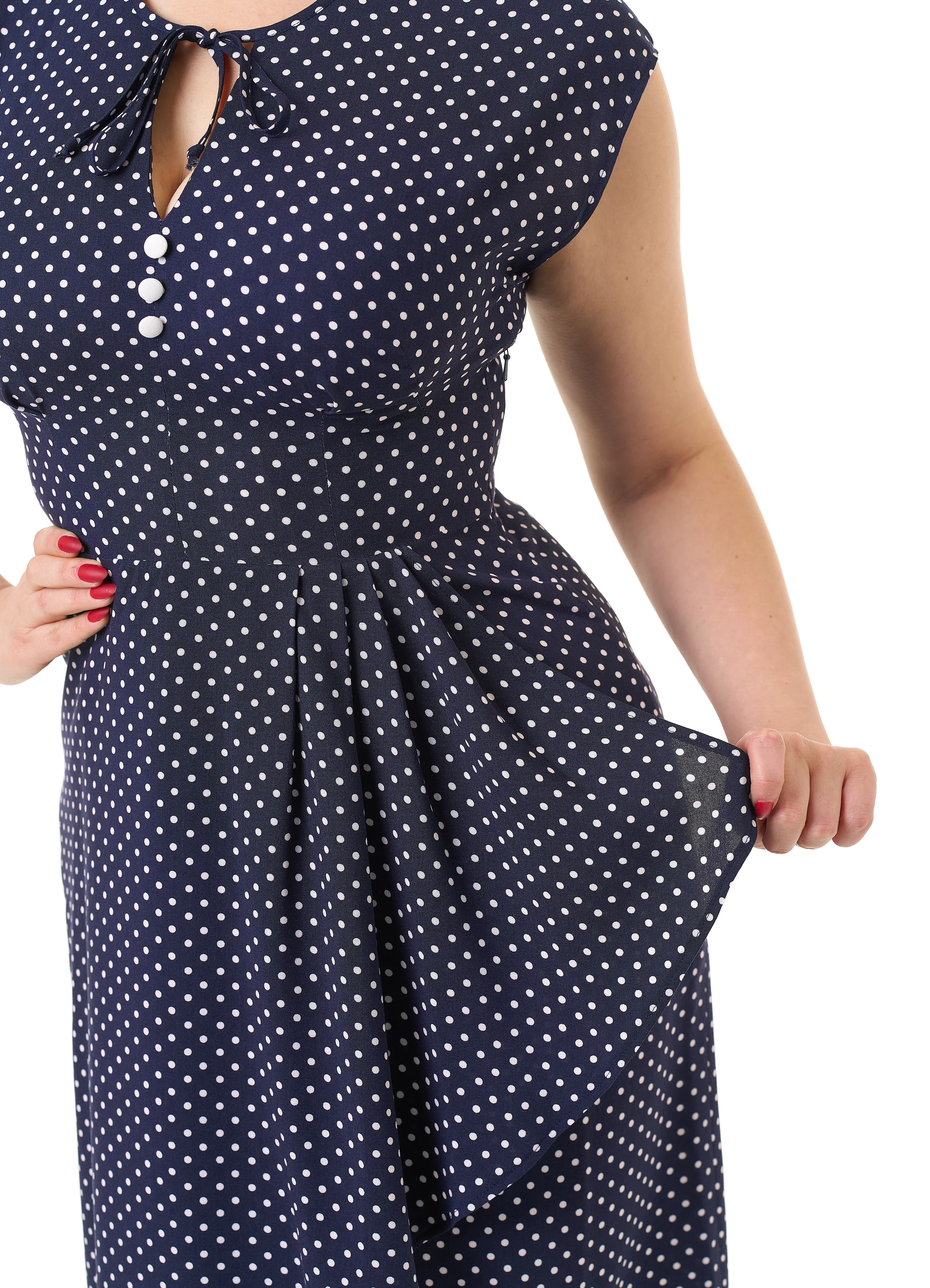 1940s Veronica Tea Dress - Navy Polka