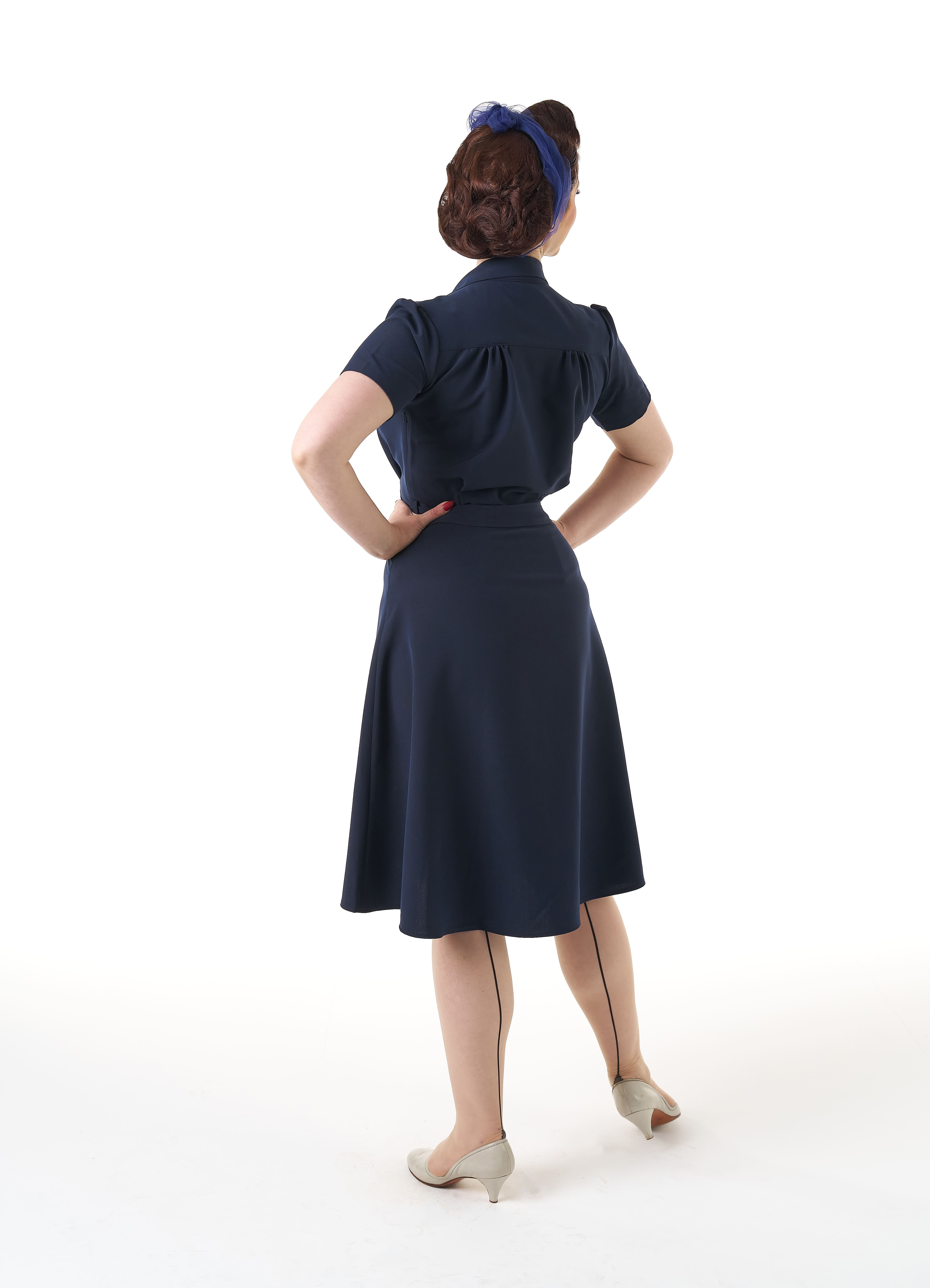 1940s Shirt Dress - Navy