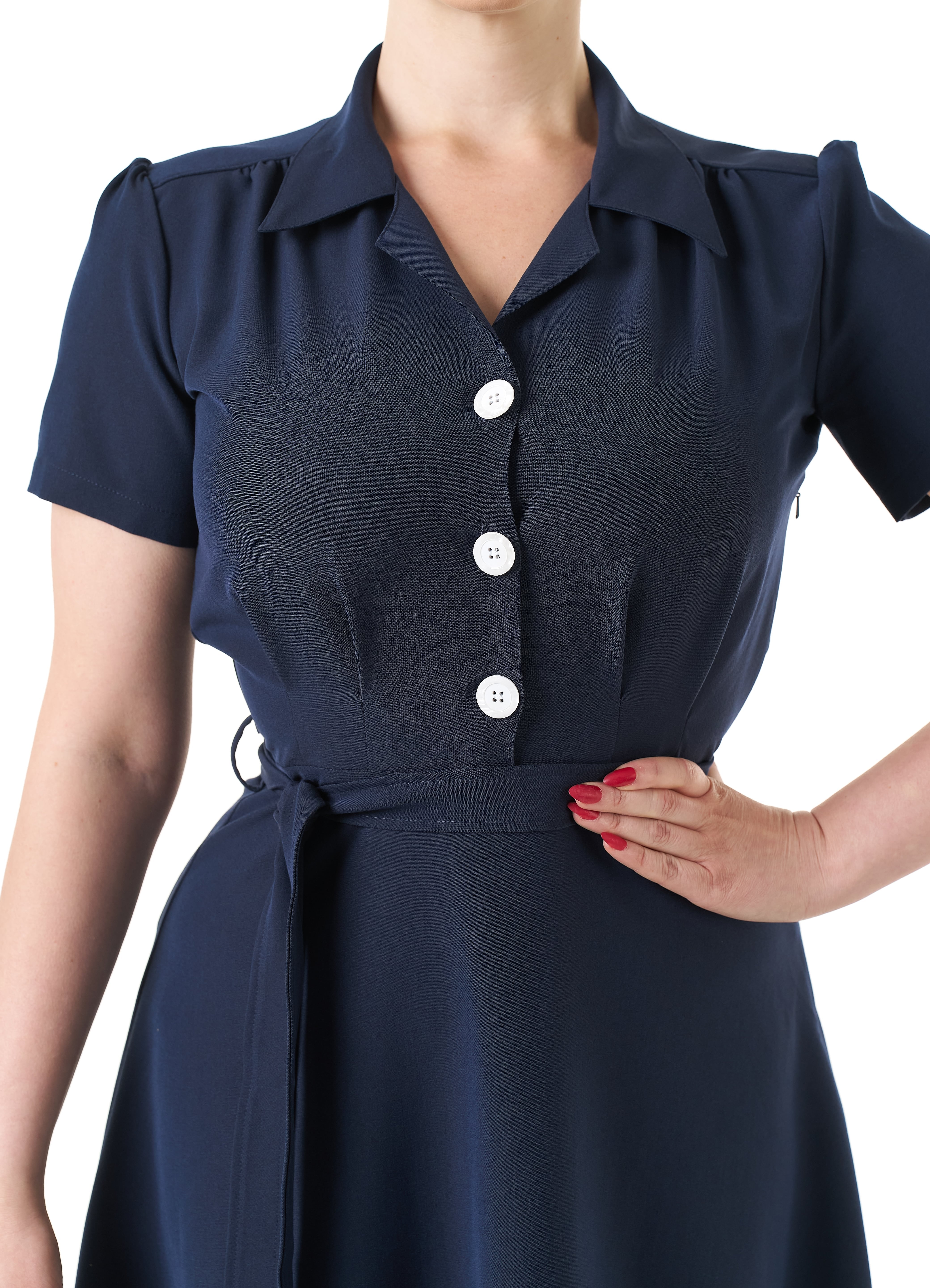 1940s Shirt Dress - Navy