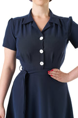 Pretty 40s Shirt Dress - Navy
