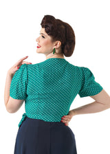 1940s Pinup Wrap Top - Green Polka