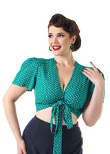 1940s Pinup Wrap Top - Green Polka