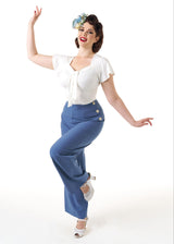 Pretty 1940s Wide Leg Trousers in Airforce Blue