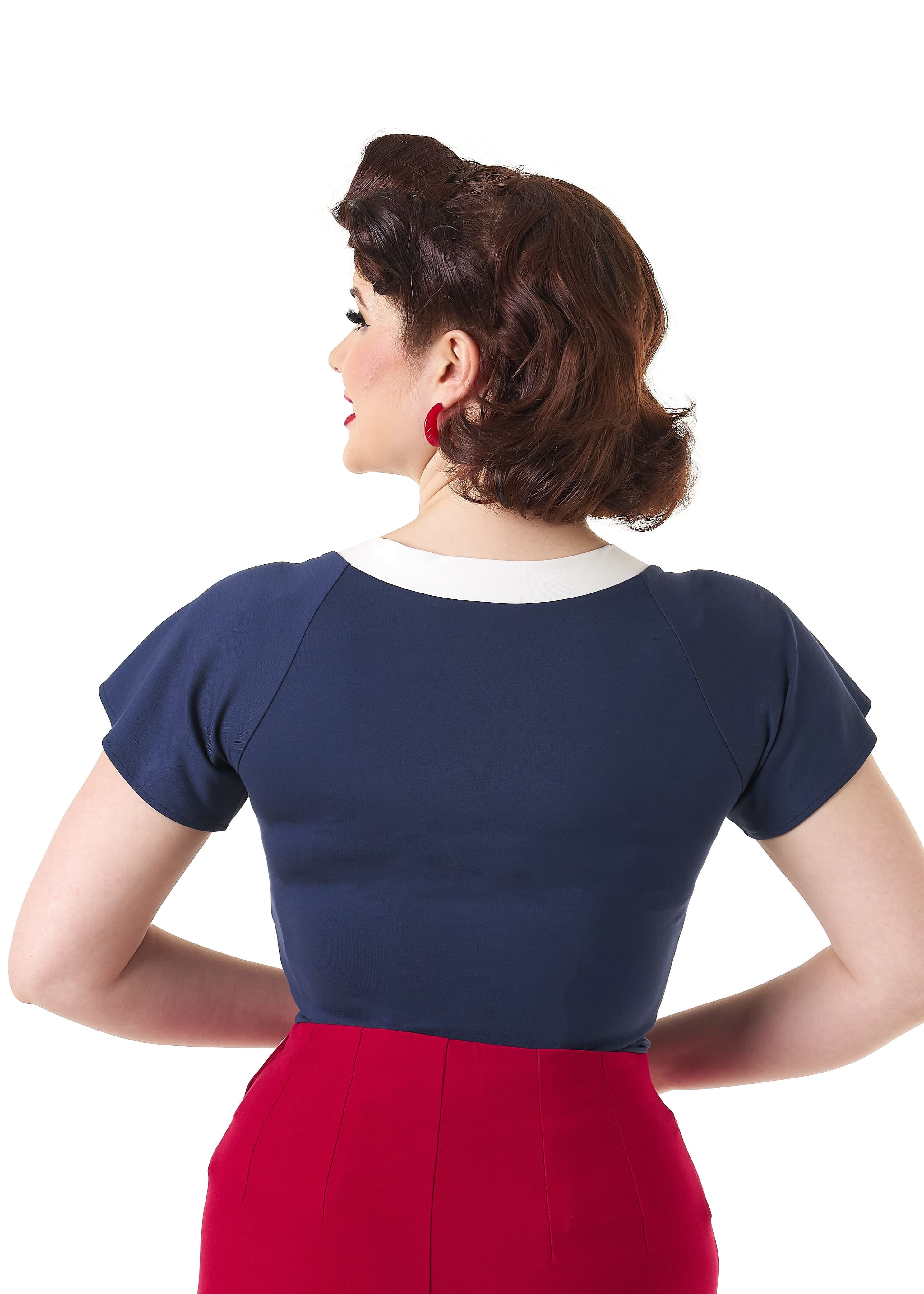 1940s Tie Top - Navy and Ivory