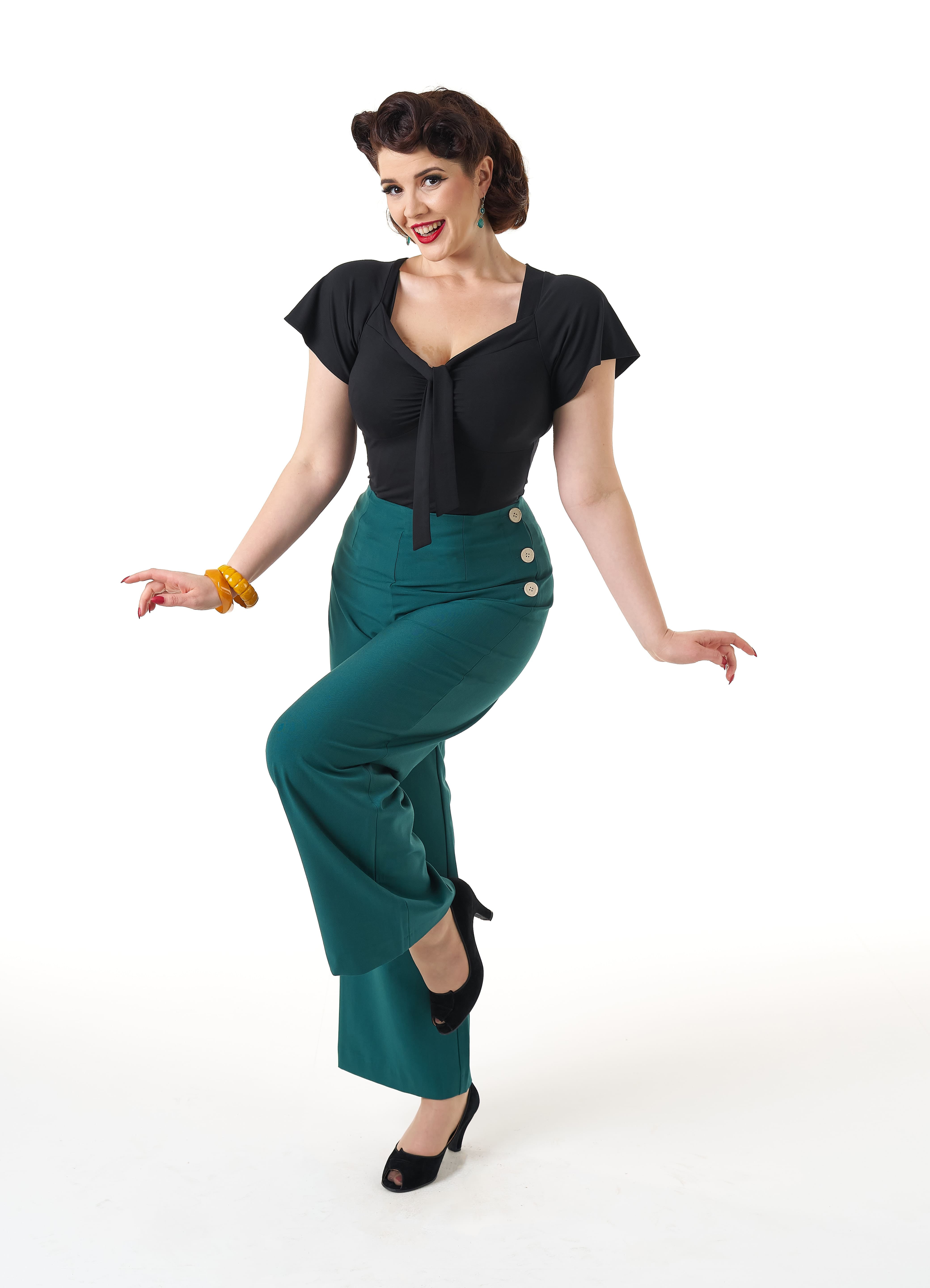 1940s Wide Leg Trousers - Teal