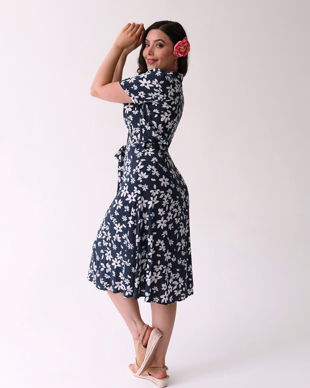 1940s Shirt Dress - Navy Tiki