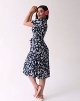 1940s Shirt Dress - Navy Tiki