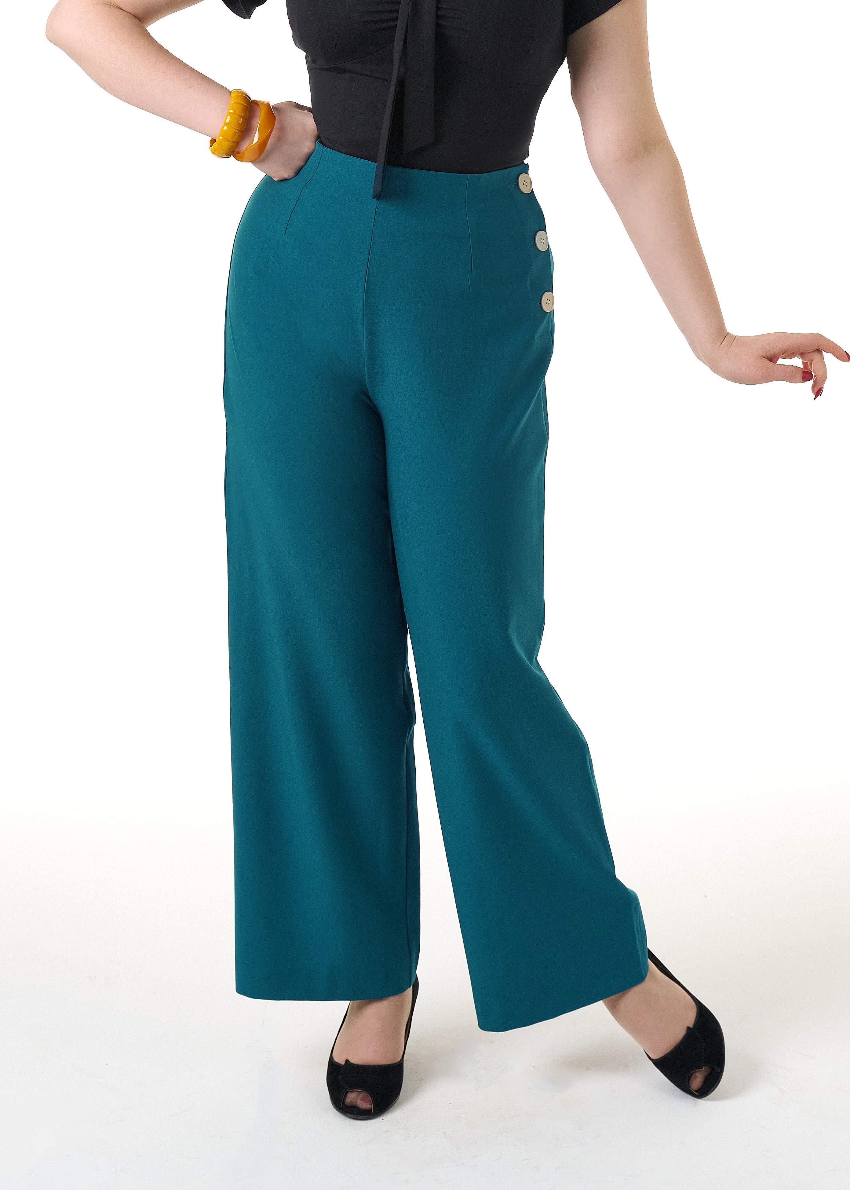 1940s Wide Leg Trousers - Petrol