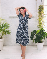 1940s Shirt Dress - Navy Tiki