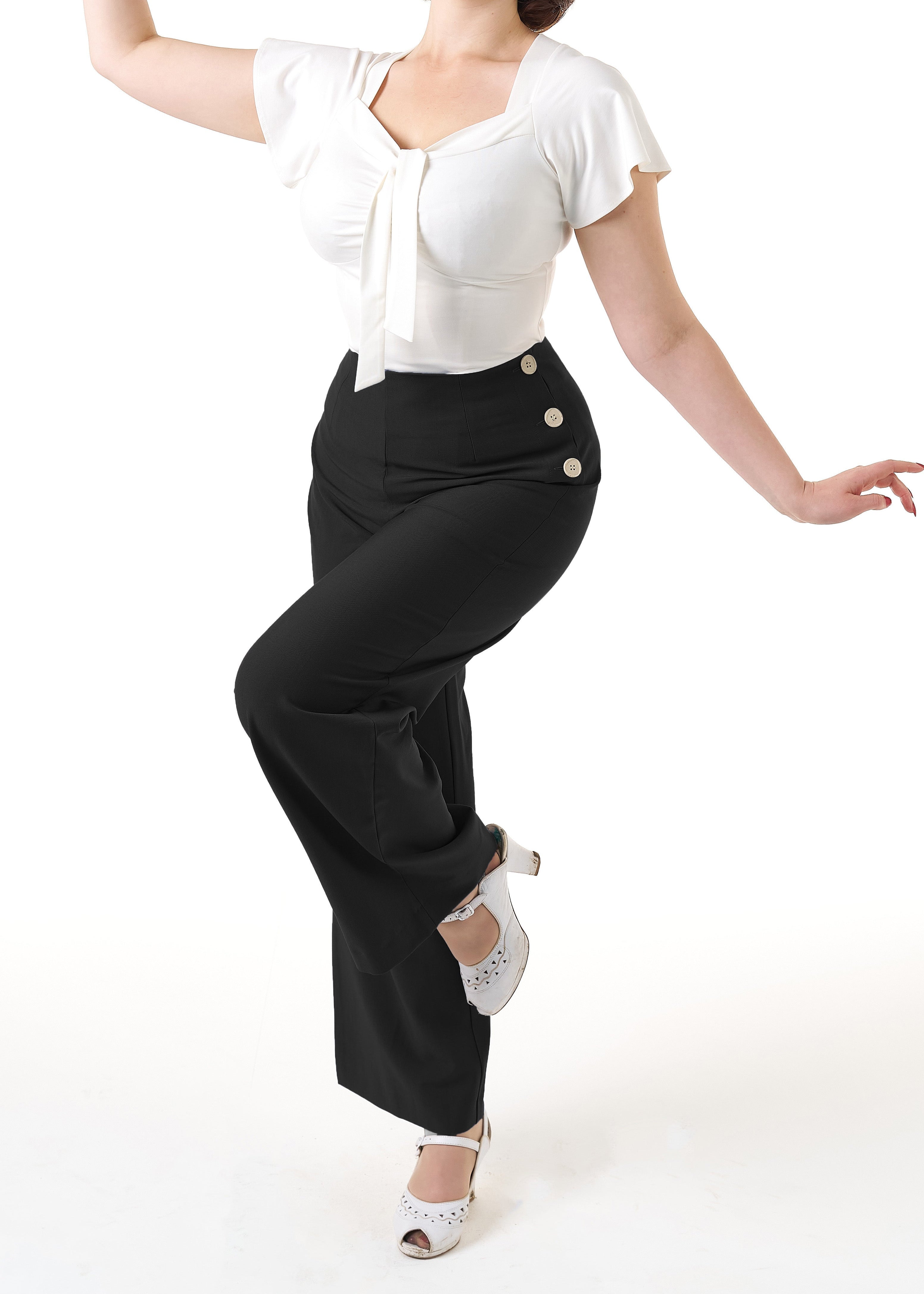 1940s Wide Leg Trousers - Black