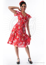 Pretty 40s Tea Dress in Scarlet Bloom