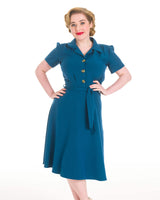 1940s Shirt Dress - Petrol Blue