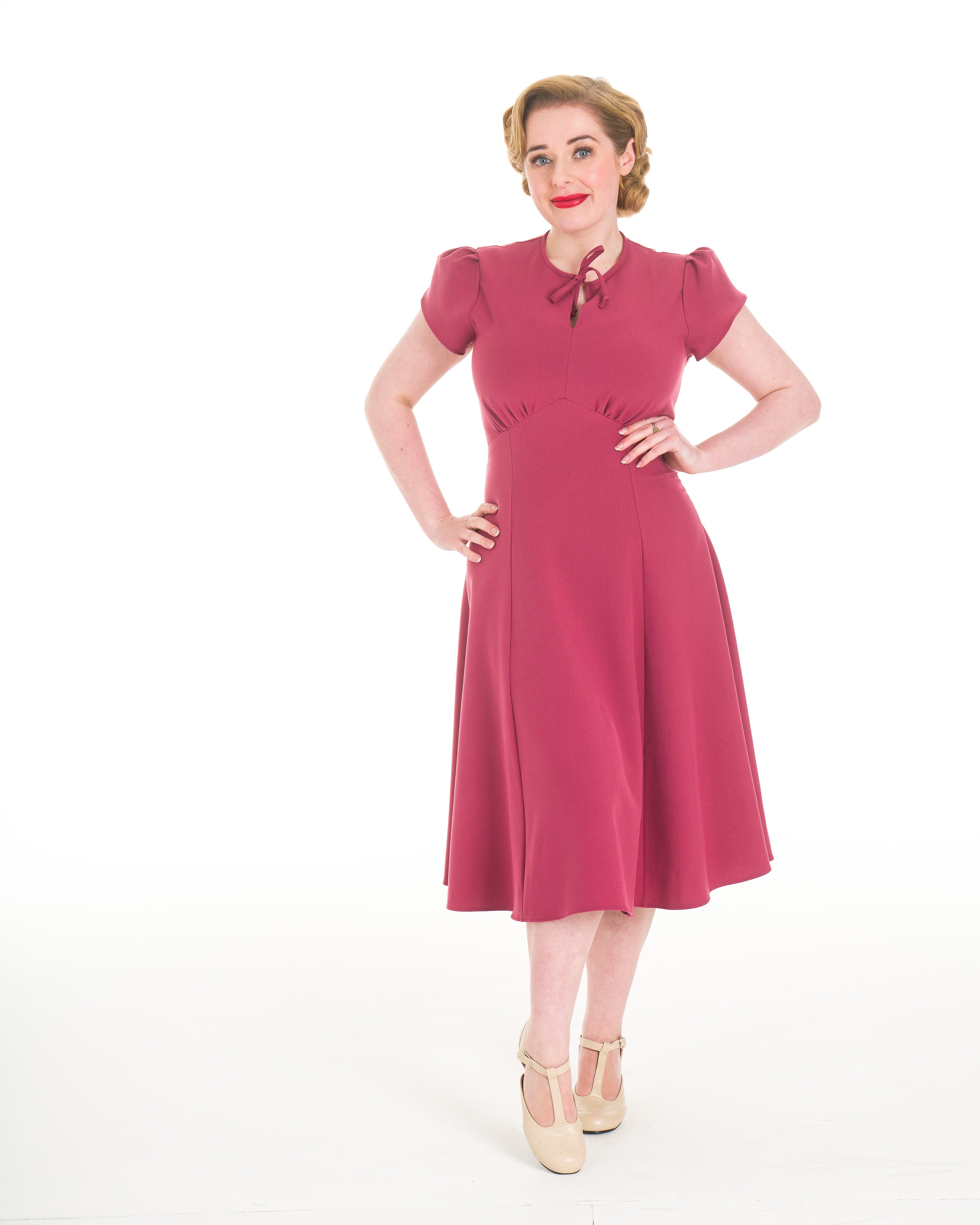1940s Starlet Dress - Dark Rose