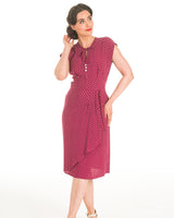 1940s Veronica Tea Dress - Wine Polka