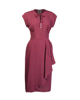 1940s Veronica Tea Dress - Wine Polka