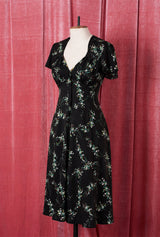 1940s Tea Dress - Black Floral