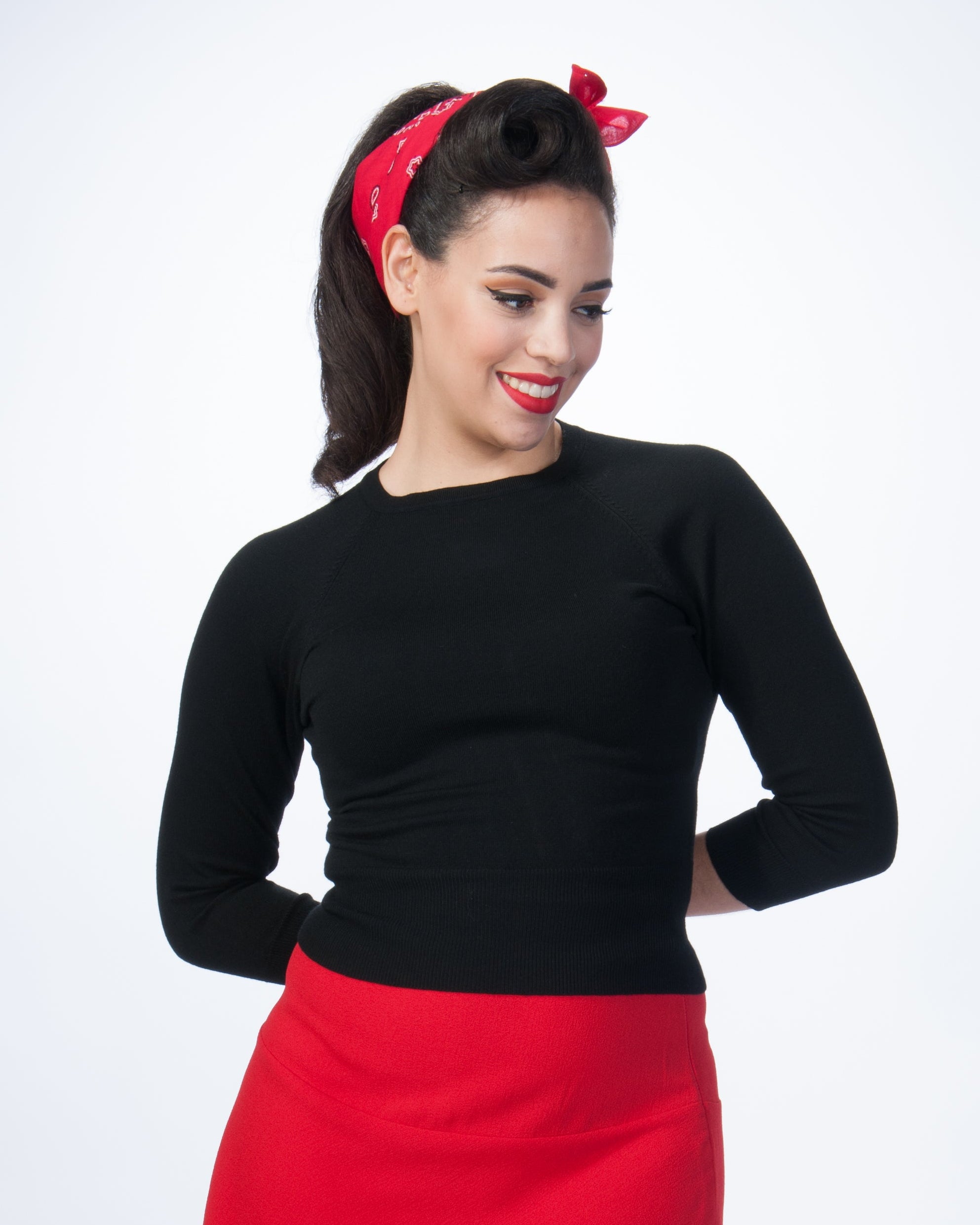 1950s Sweater Girl Top in Black