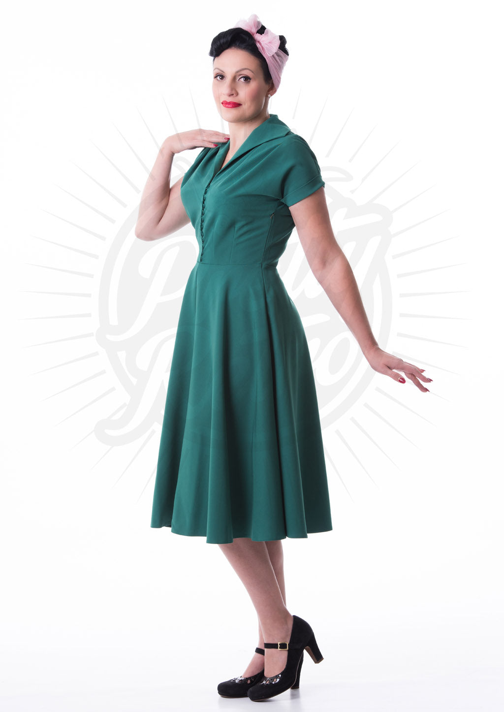 Pretty 40s Hostess Dress - Emerald