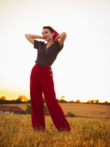 1940s Wide Leg Trousers - Red