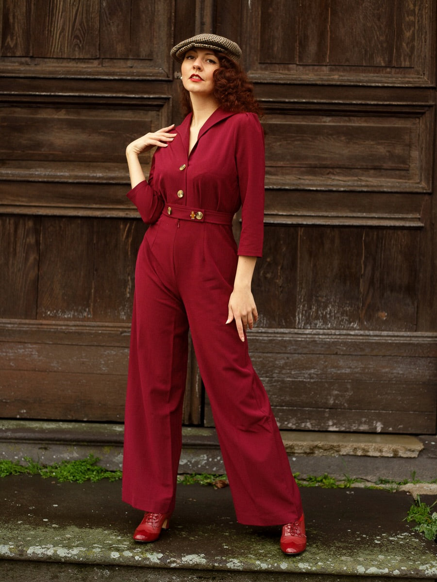 Pretty Retro Jumpsuit - Wine - model shot