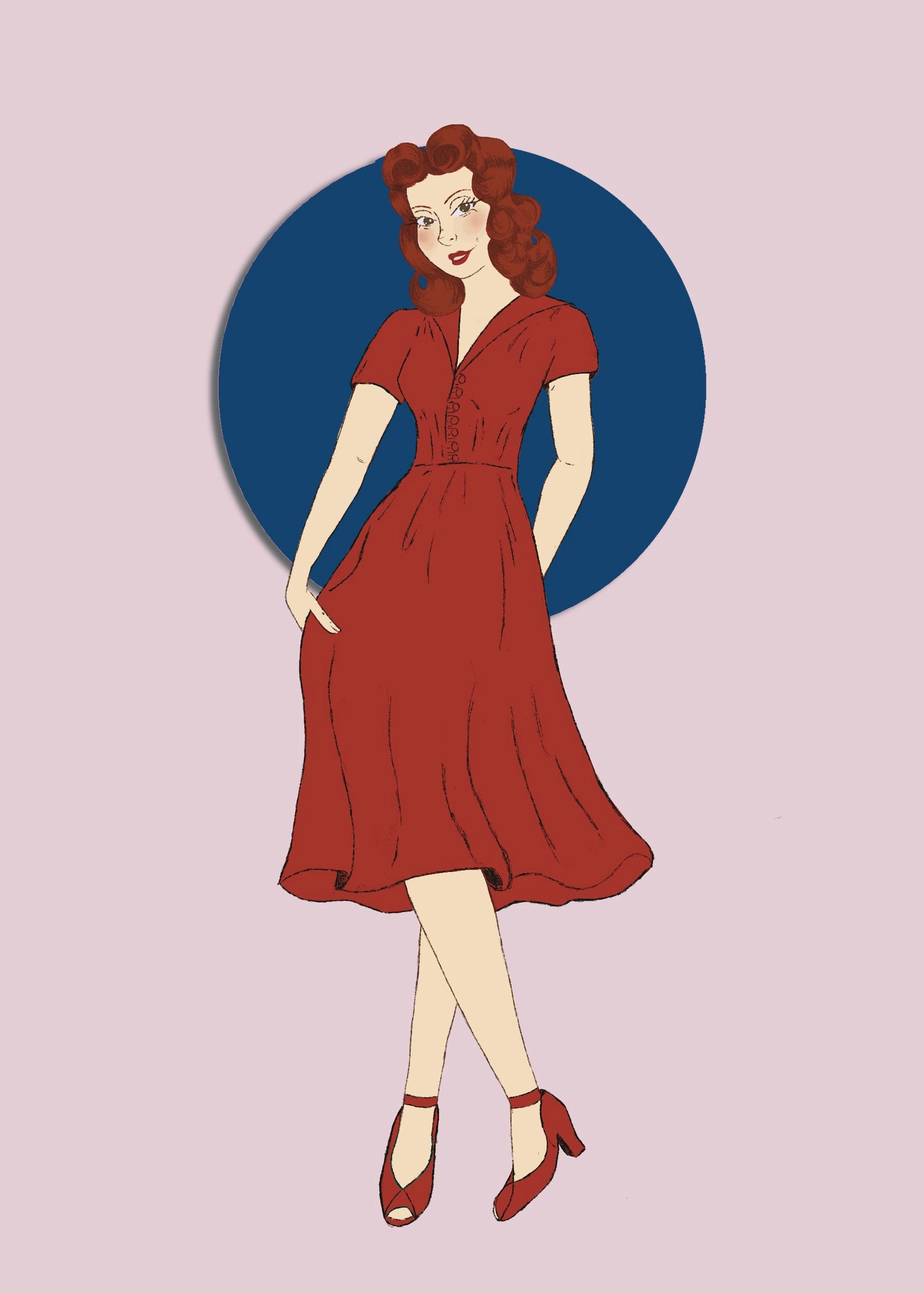 1940s Hostess Dress - Red