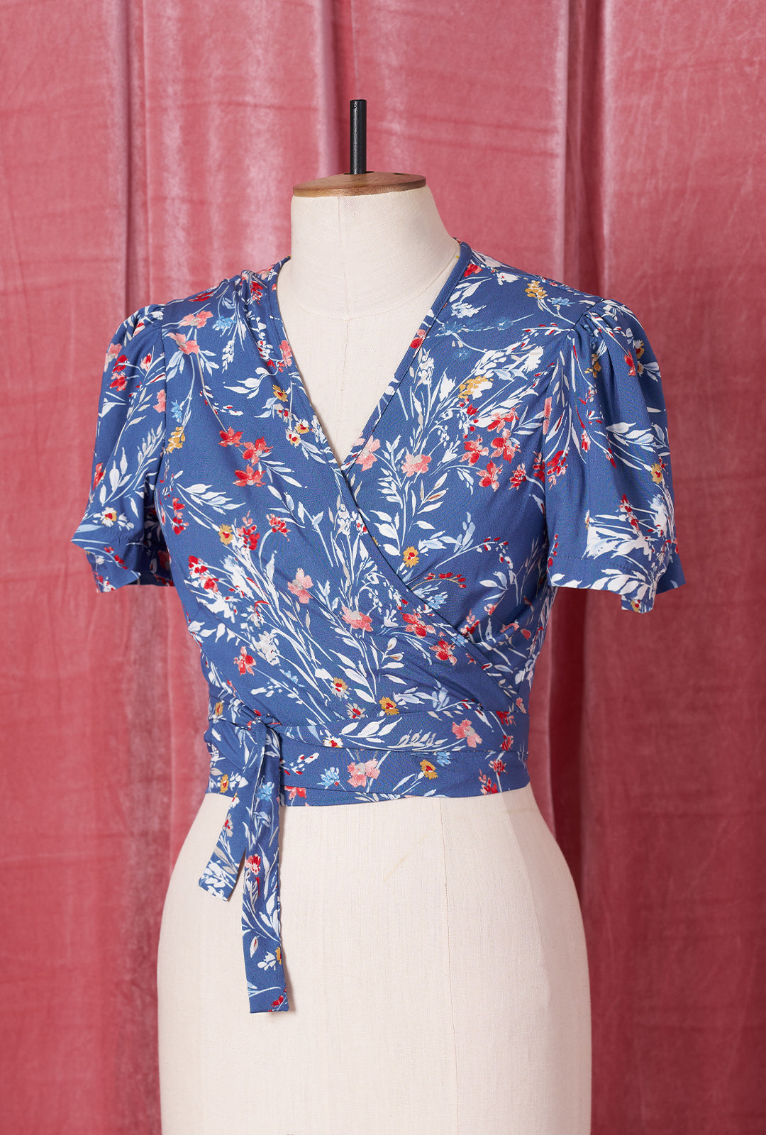 1940s Pinup Wrap Top - Cornflower