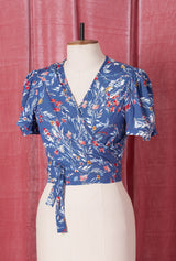 1940s Pinup Wrap Top - Cornflower