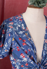 1940s Pinup Wrap Top - Cornflower