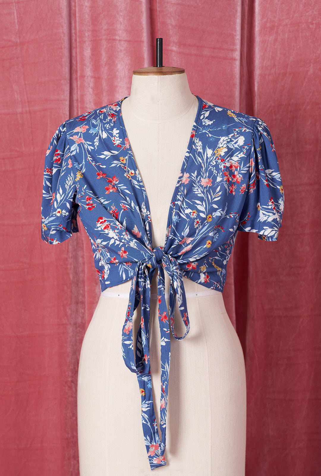 1940s Pinup Wrap Top - Cornflower